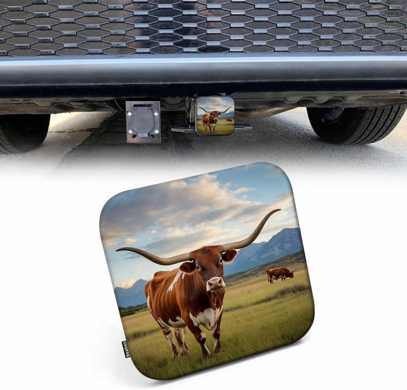 Beabes Hitch Cover Plug Longhorn Bull, 2 Inch Receivers Diameter Wildlife Longhorn Cow Cattle Bull Lightweight Trailer Hitch Tube Cover Hitch Safe Cover for Pickups SUVs Cars - Image 1
